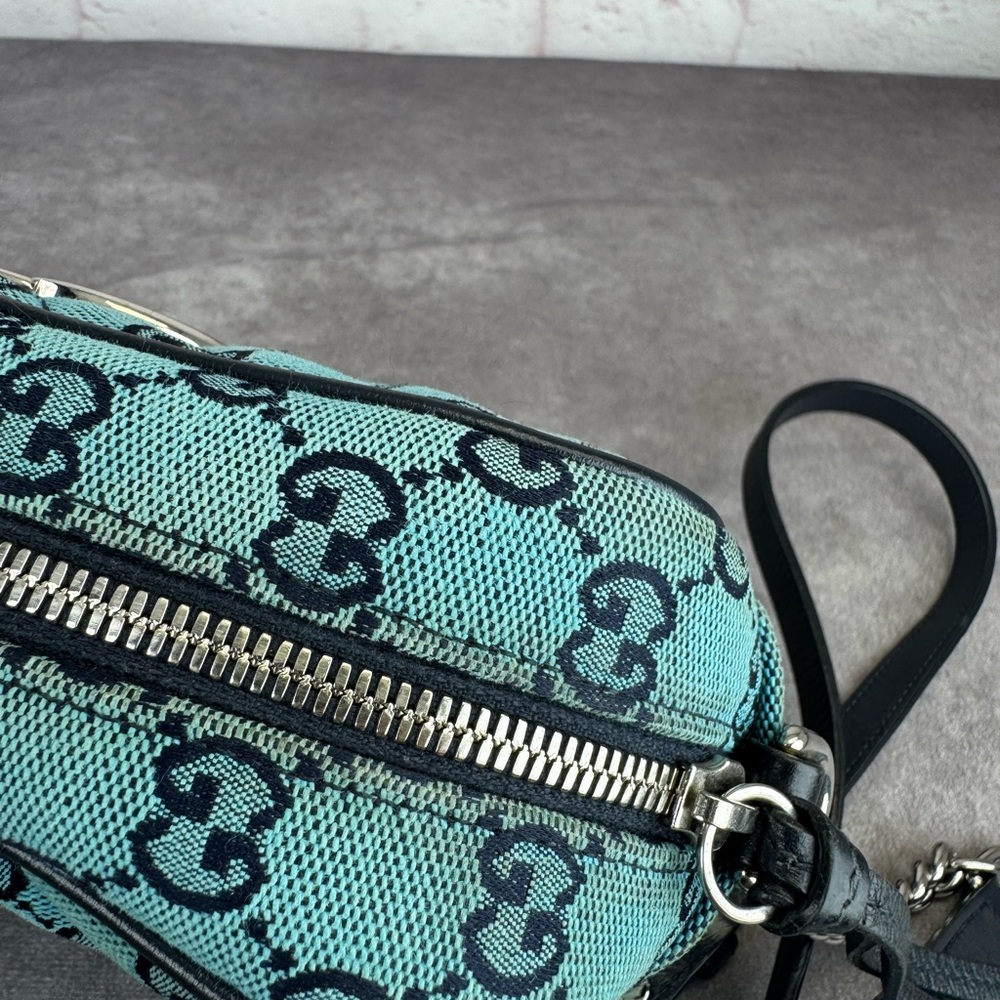 Gucci Monogram Blue Matelasse Diagonal Small GG Marmont Chain Shoulder Bag - Picture 9 of 16